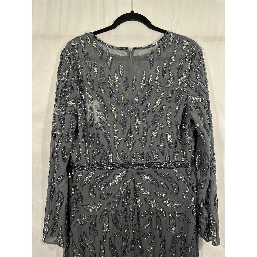 NWT $598 Mac Duggal [ 14 ] Beaded Long Sleeve‎ Evening Gown in Charcoal #S1107 - Picture 12 of 13